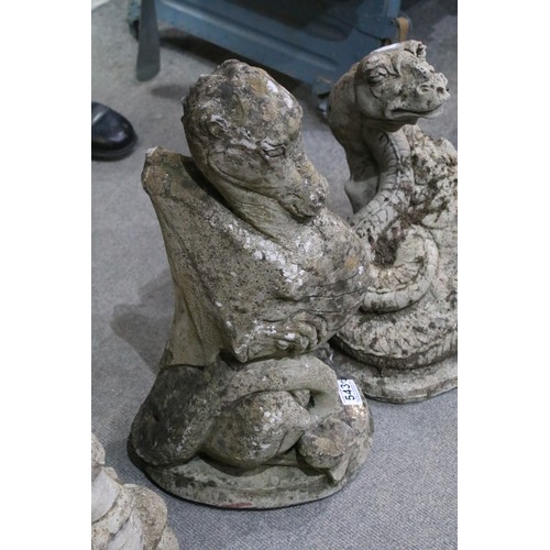 543 - Three cast garden statues in the form of dragons. Largest measures 54cm.