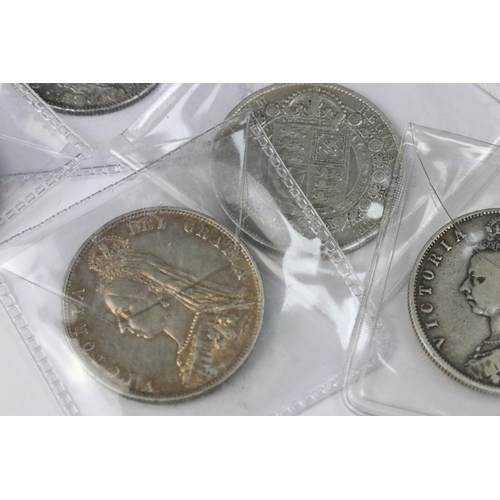 204 - A collection of six British Queen Victoria pre decimal silver half crown coins to include 1879, 1890... 