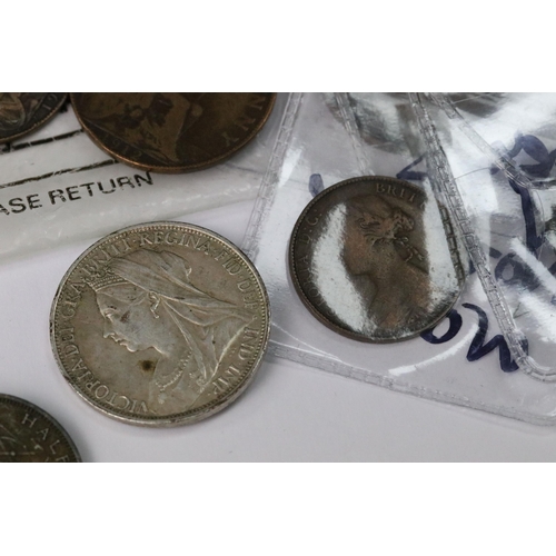 206 - A collection of British pre decimal coins to include Queen Victoria examples together with uncircula... 