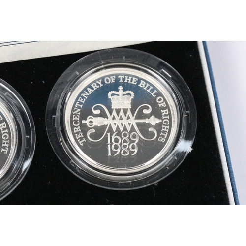 108 - A collection of three Royal Mint silver proof coin sets to include the 1989 £2 coin two coin set, 19... 