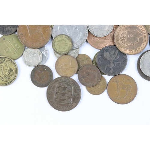 116 - A small collection of British and world coins to include King George III and silver examples.