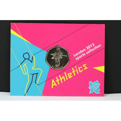 117 - A collection of British London 2012 Olympic games commemorative uncirculated 50p coins, all within o... 