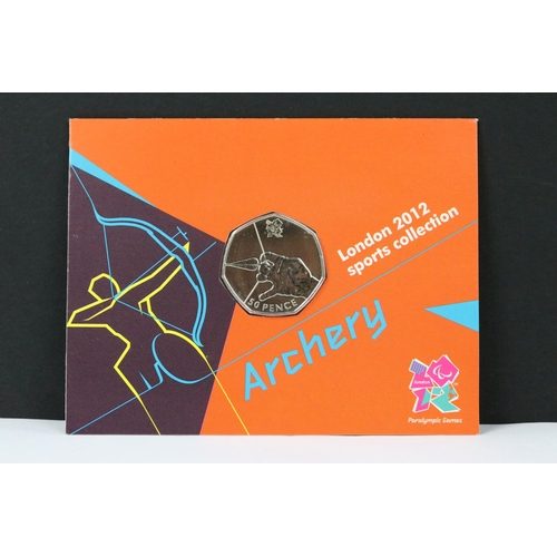 117 - A collection of British London 2012 Olympic games commemorative uncirculated 50p coins, all within o... 