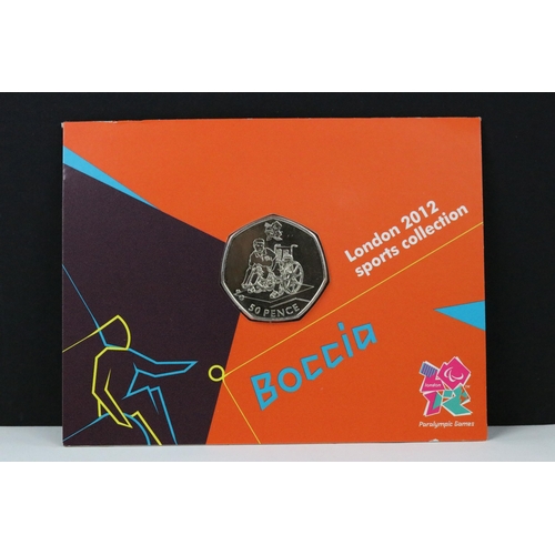 117 - A collection of British London 2012 Olympic games commemorative uncirculated 50p coins, all within o... 