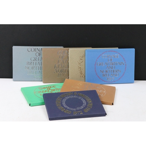 119 - A collection of seven Royal Mint brilliant uncirculated annual coin year sets to include 1978, 1979,... 