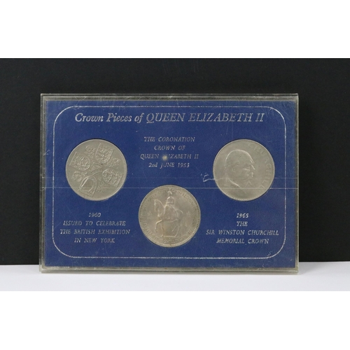 121 - A collection of coin sets to include Queen Elizabeth sixpences, Queen Elizabeth crowns, Queen Elizab... 