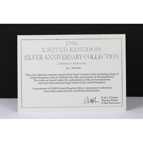 134 - A Royal Mint Queen Elizabeth II United Kingdom 1996 silver proof coin anniversary collection, encaps... 