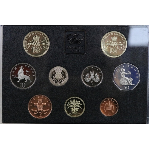 136 - A collection of eight Royal Mint brilliant uncirculated coin year sets to include 1971, 1982, 1989, ... 