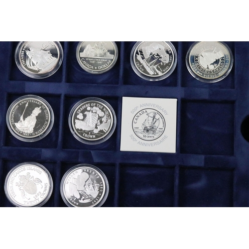 157 - A collection of thirty three silver proof coins to include the 'Ships & Explorers' coins complete wi... 