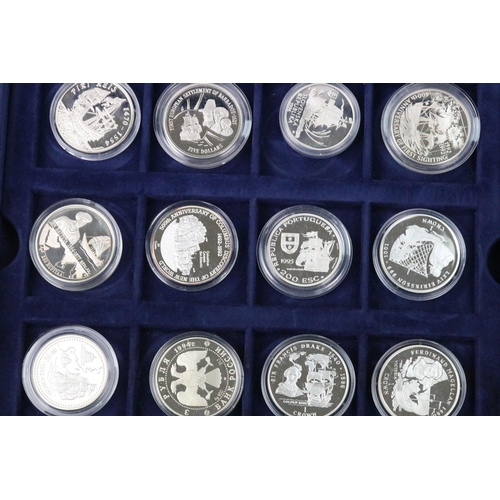 157 - A collection of thirty three silver proof coins to include the 'Ships & Explorers' coins complete wi... 