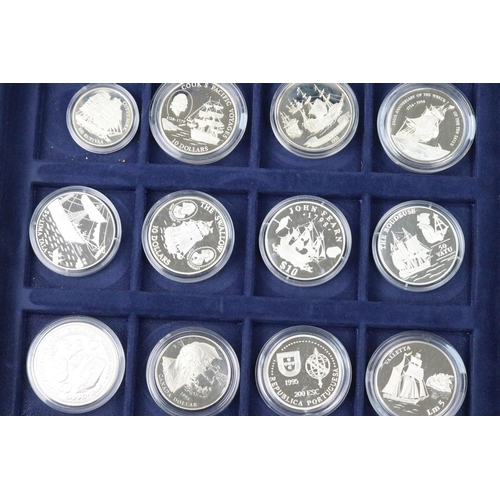 157 - A collection of thirty three silver proof coins to include the 'Ships & Explorers' coins complete wi... 