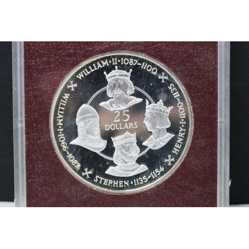 166 - Two Queen Elizabeth II Cayman Islands 1980 $25 silver proof coins encapsulated within cases.