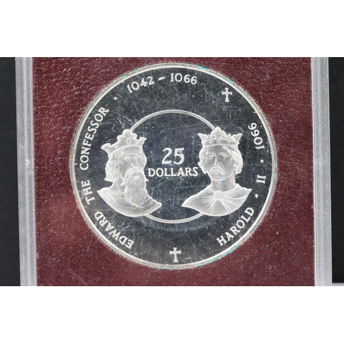 166 - Two Queen Elizabeth II Cayman Islands 1980 $25 silver proof coins encapsulated within cases.