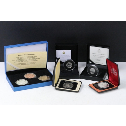 191 - A collection of five silver proof coin sets to include two silver sovereigns, two Canadian dollars a... 