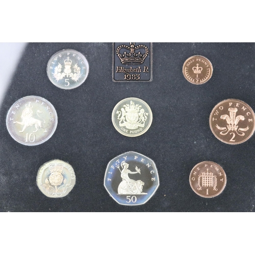 54 - A collection of six Royal Mint annual coin year sets to include brilliant uncirculated and proof exa... 