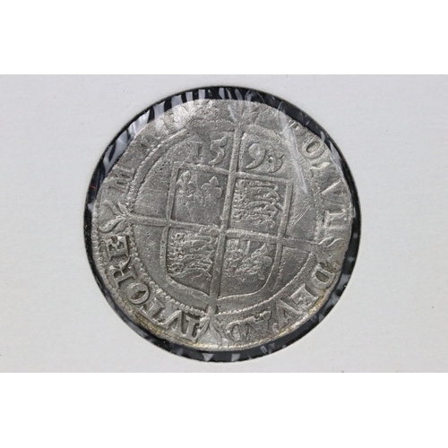 59 - A British Queen Elizabeth I 1593 hammered silver sixpence coin together with a 1560 hammered silver ... 