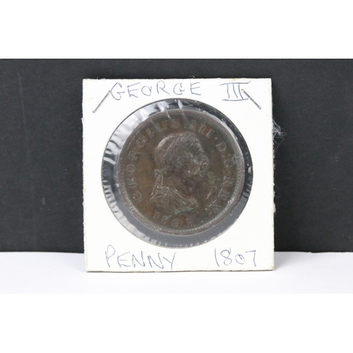 60 - Two Queen Victoria Bun pennies to include 1841 and 1854 examples together with a King George III 180... 