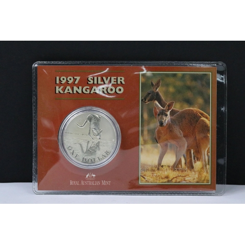 64 - A collection of two Australian silver proof coins to include 2018 $1 coin and the 1997 $1 coin, both... 