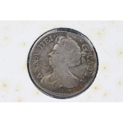 67 - A British early milled Queen Anne 1711 silver sixpence coin.