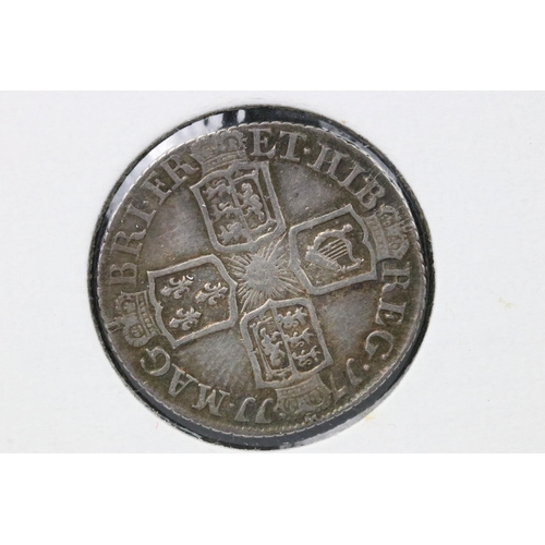 67 - A British early milled Queen Anne 1711 silver sixpence coin.