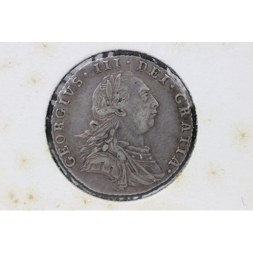 70 - A British early milled King George III 1787 silver sixpence coin.