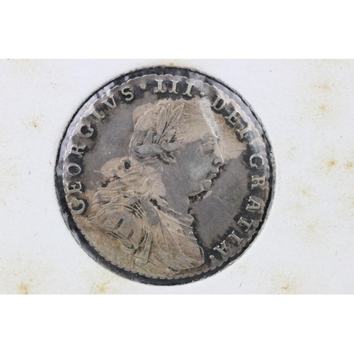 71 - A British early milled King George III 1787 silver sixpence coin.