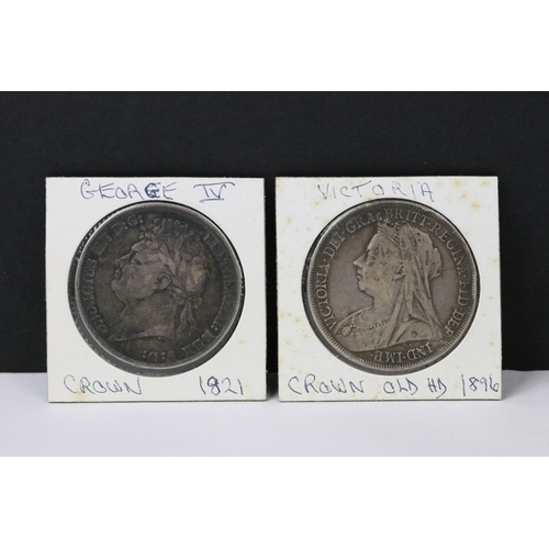 75 - Two British pre decimal silver full crown coins to include a King George IV 1921 examples together w... 