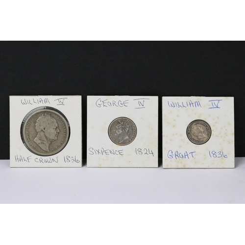 76 - A collection of British early milled silver coins to include King William IV, King George III and Ki... 