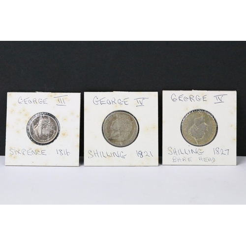 76 - A collection of British early milled silver coins to include King William IV, King George III and Ki... 