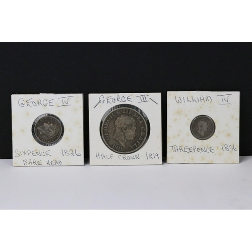 76 - A collection of British early milled silver coins to include King William IV, King George III and Ki... 