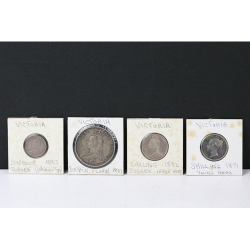 77 - A collection of British Queen Victoria pre decimal silver coins to include half crowns, gothic flori... 