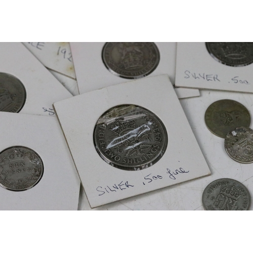 78 - A collection of British pre decimal silver King Edward VII, King George V and King George VI coins t... 