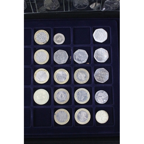 81 - A large collection of British Queen Elizabeth II collectors 50p and £2 coins contained within an alu... 