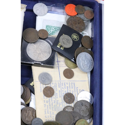 91 - A small collection of British pre decimal, decimal and world coins to include an early Arabic exampl... 