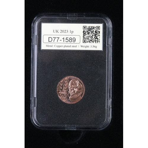 250 - A DateStamp United Kingdom 2023 King Charles III datestamp coin set, coins slab mounted within fitte... 