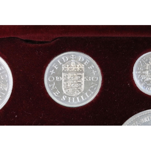 26 - A British Royal Mint Queen Elizabeth II 1953 ten coin specimen set within red fitted display case.