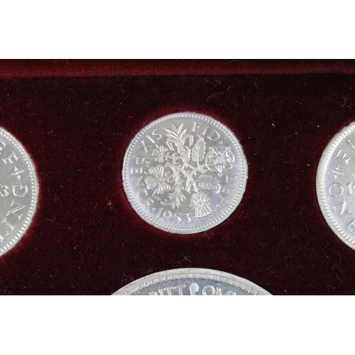 26 - A British Royal Mint Queen Elizabeth II 1953 ten coin specimen set within red fitted display case.