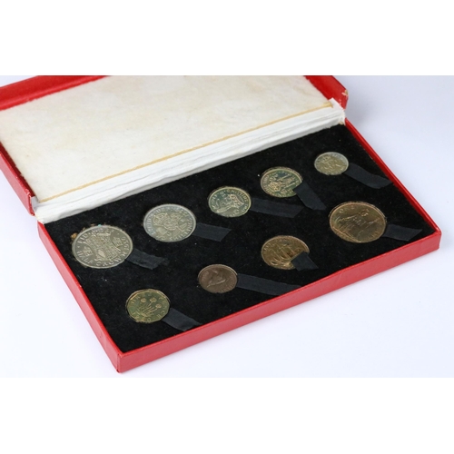 27 - A Royal Mint United Kingdom King George VI 1950 specimen proof coin set, nine coins within red fitte... 