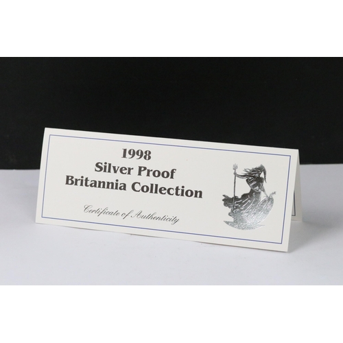 30 - A Royal Mint United Kingdom Britannia silver proof collection, four coins presented within fitted gr... 