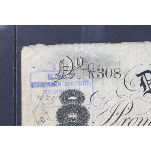 40 - A Darlington Bank white five pound note, May 3rd 1889, serial No K308.