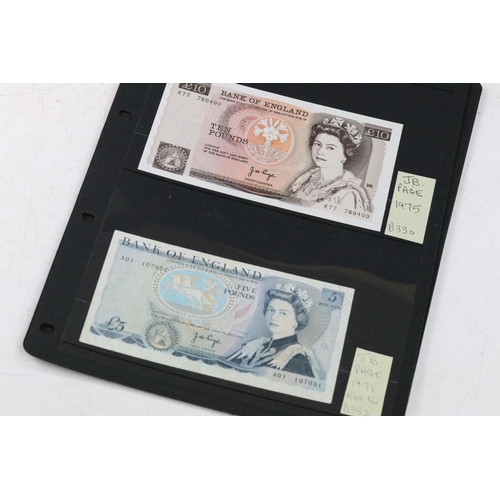 42 - A good collection of British Bank of England £5 and £10 banknotes with various chief cashier signatu... 