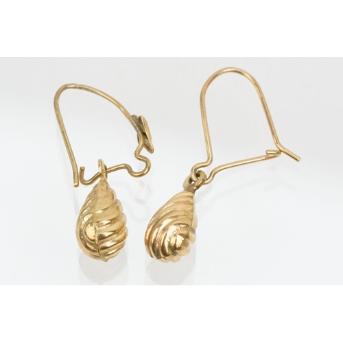 144 - Four pairs of 9ct gold earrings to include a pair of twist design hoop earrings (marked 375 to posts... 