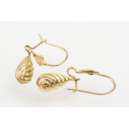 144 - Four pairs of 9ct gold earrings to include a pair of twist design hoop earrings (marked 375 to posts... 