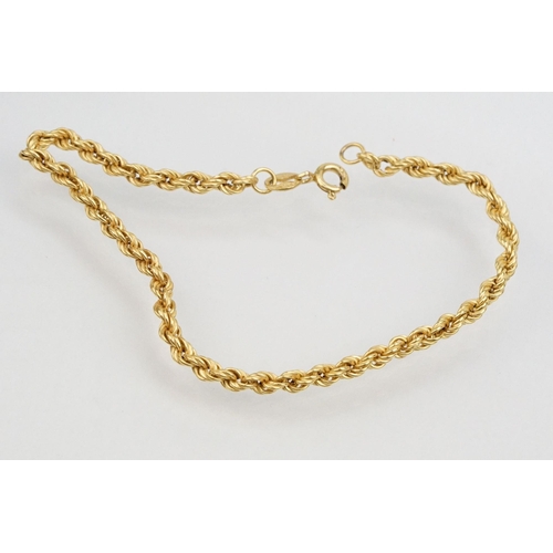 148 - 9ct gold rope twist bracelet (hallmarked to jump link), together with a pair of matching yellow meta... 