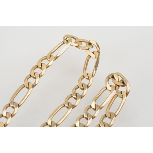 150 - 9ct gold flat link figaro chain having a lobster clasp. Hallmarked Sheffield to the jump link. Chain... 