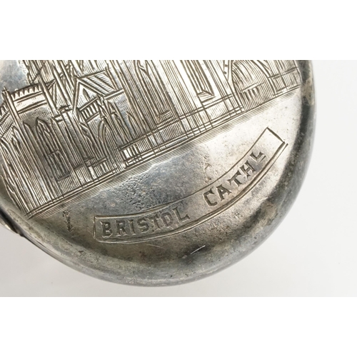 157 - 19th Century Victorian silver locket with engraved Bristol Cathedral to the front. Hallmarked Cheste... 