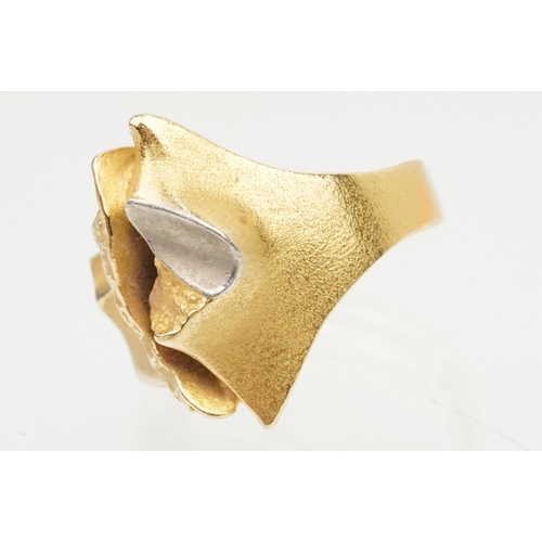 20 - 1970s Finnish Lapponia 18ct gold brutalist ring designed by Bjorn Weckstrom. Finnish hallmarks to ba... 