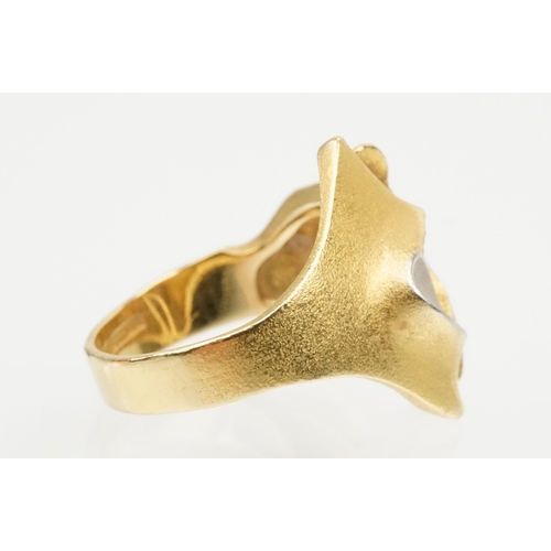 20 - 1970s Finnish Lapponia 18ct gold brutalist ring designed by Bjorn Weckstrom. Finnish hallmarks to ba... 