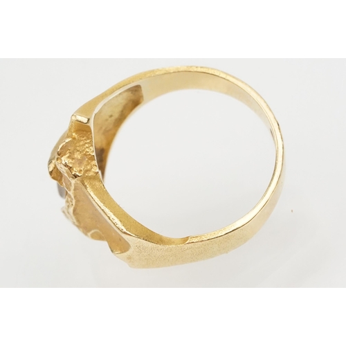 20 - 1970s Finnish Lapponia 18ct gold brutalist ring designed by Bjorn Weckstrom. Finnish hallmarks to ba... 