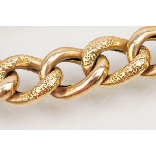 22 - 9ct gold curb link bracelet with heart clasp. Heart clasp marked 9ct. Measures 8 inches.